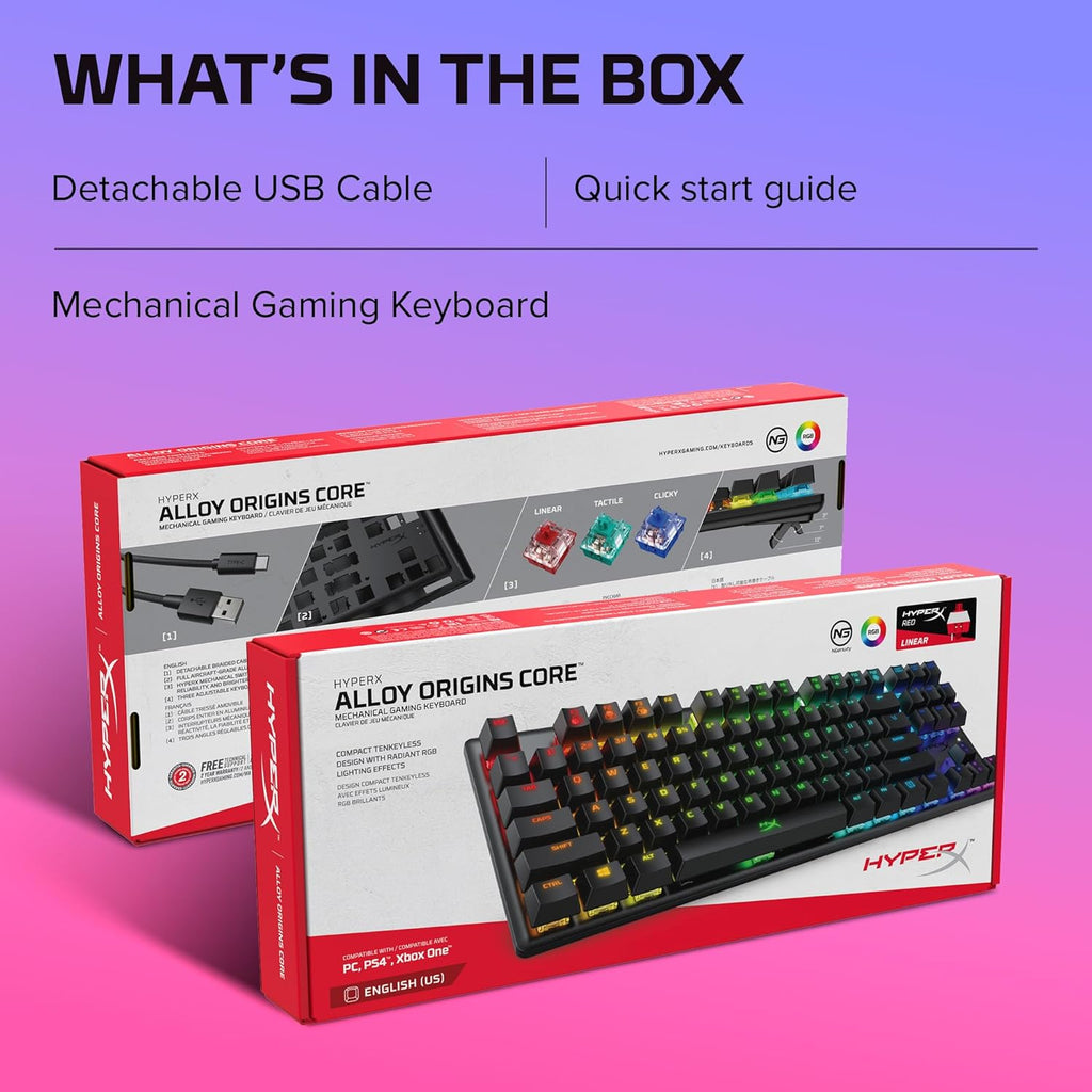Elevate Your Gaming Experience with the HyperX Alloy Origins Core - Tenkeyless Mechanical Keyboard with RGB Backlighting and Customizable Macros