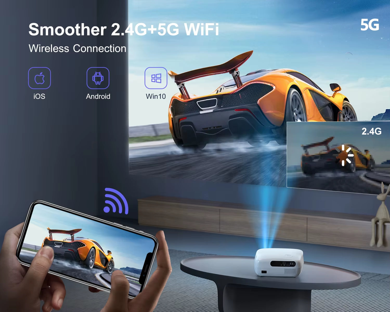 Experience Stunning Clarity with the K7 Full HD 1080P Projector - 5G WiFi & Bluetooth Enabled for Ultimate Home & Outdoor Entertainment