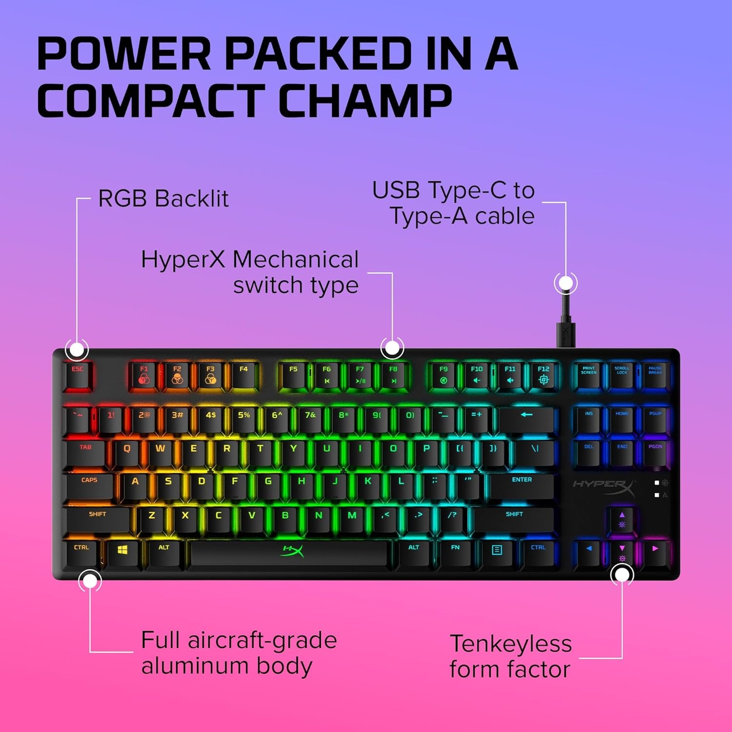 Elevate Your Gaming Experience with the HyperX Alloy Origins Core - Tenkeyless Mechanical Keyboard with RGB Backlighting and Customizable Macros
